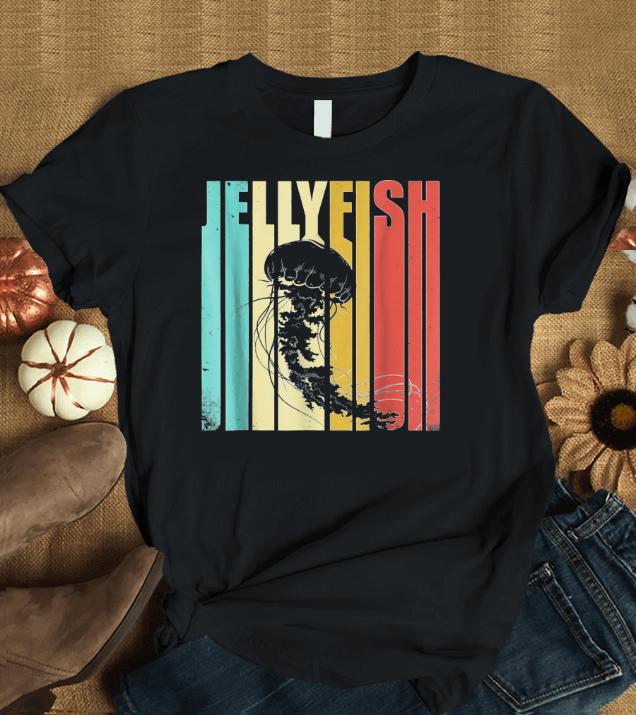 Jellyfish Vintage Retro Style Stripes T-Shirt
