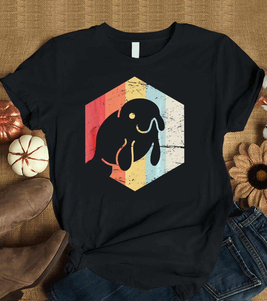 Retro Manatee Vintage Sunset Stripes T-Shirt