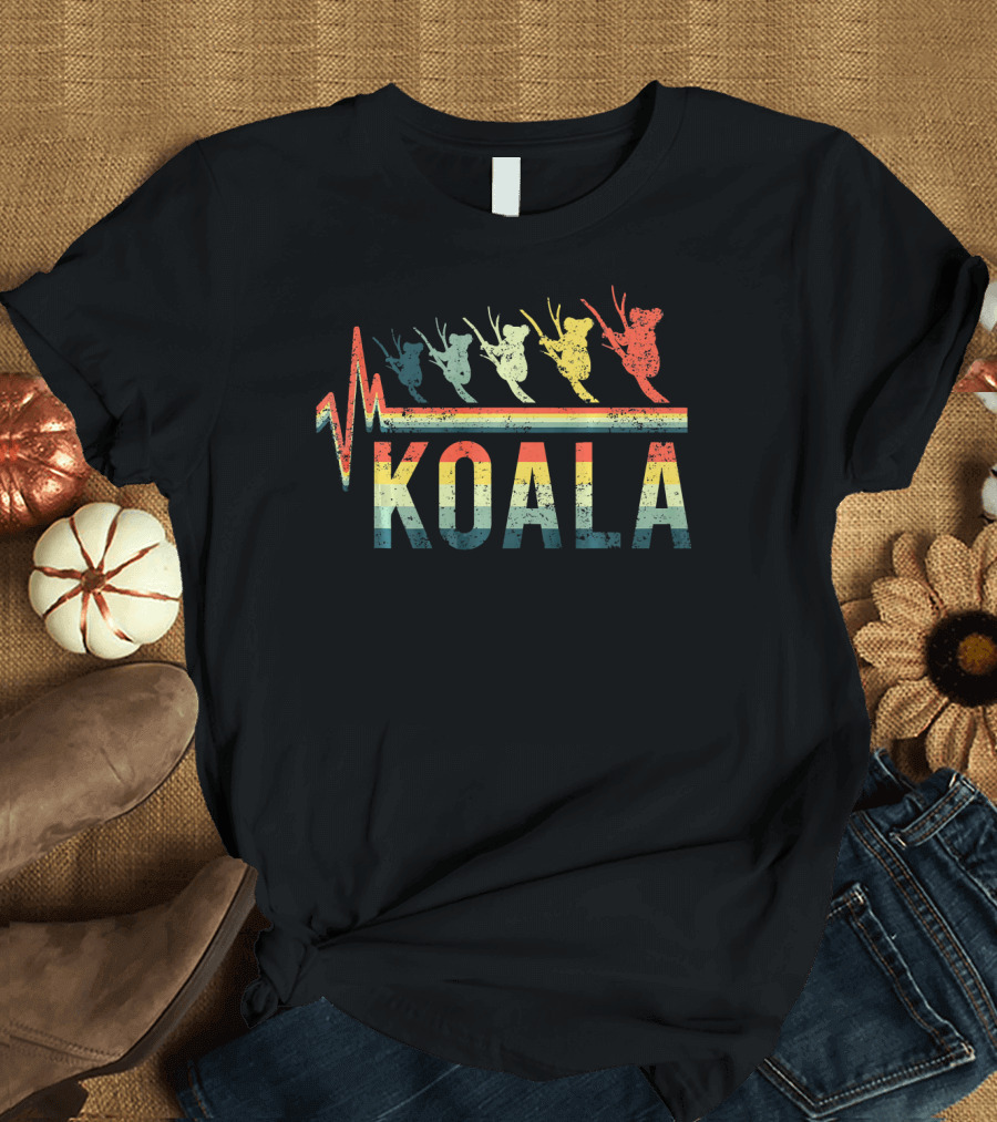 Vintage Style Koala Heartbeat Retro Rainbow T-Shirt