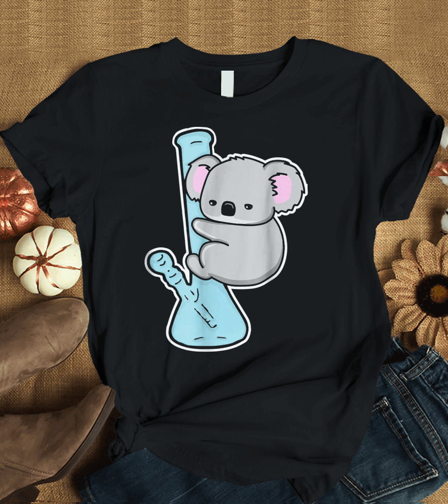 Stoned Koala Cartoon Koala Hugging Bong T-Shirt