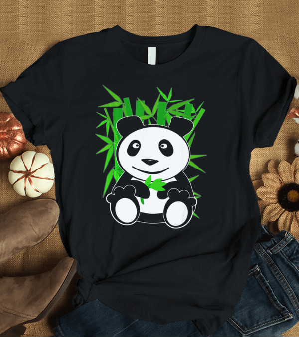 T-Shirt: Sweet Panda Bear With Bamboo Plant Background T-Shirt Sweet Panda Bear With Bamboo Plant Background T-Shirt