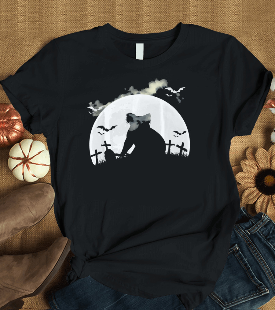 Spooky Australia Koala Halloween Night with Bats and Graveyard T-Shirt