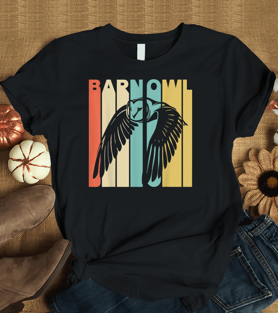 Vintage Barn Owl Retro Stripes T-Shirt