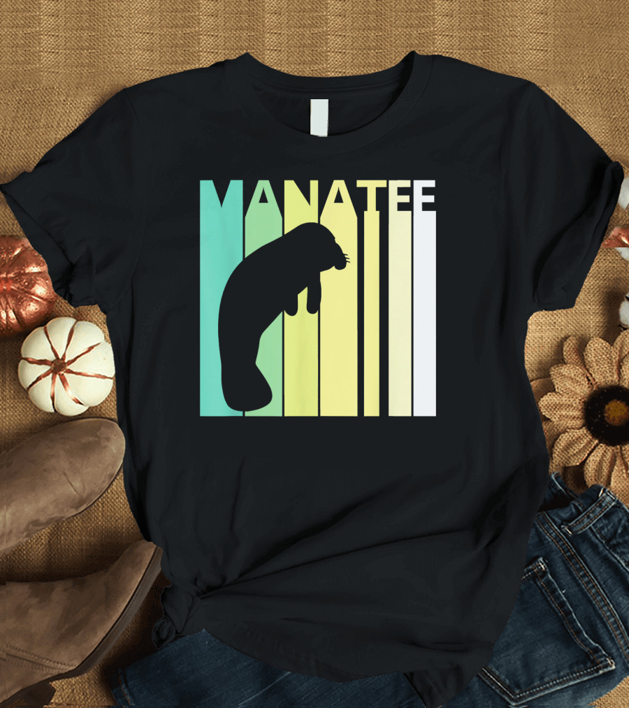 Wild Manatee Silhouette with Colorful Stripe Background T-Shirt