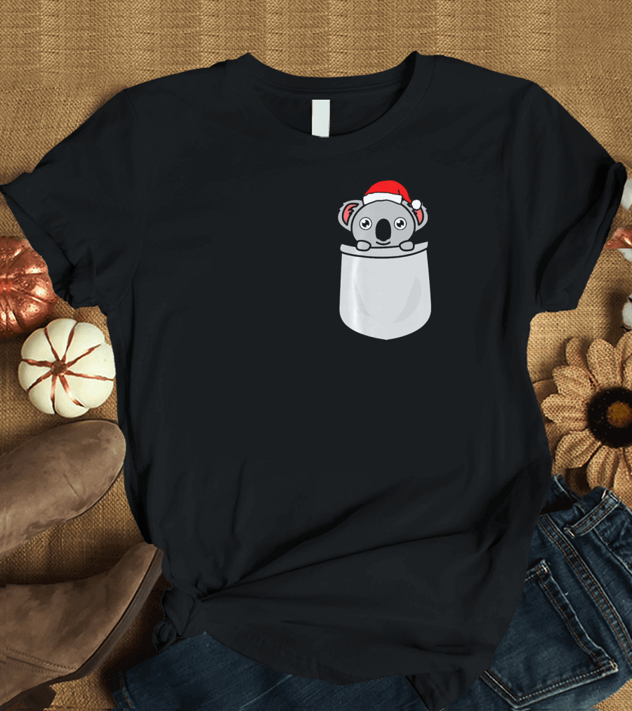 Santa Koala Pocket Christmas Festive Holiday T-Shirt
