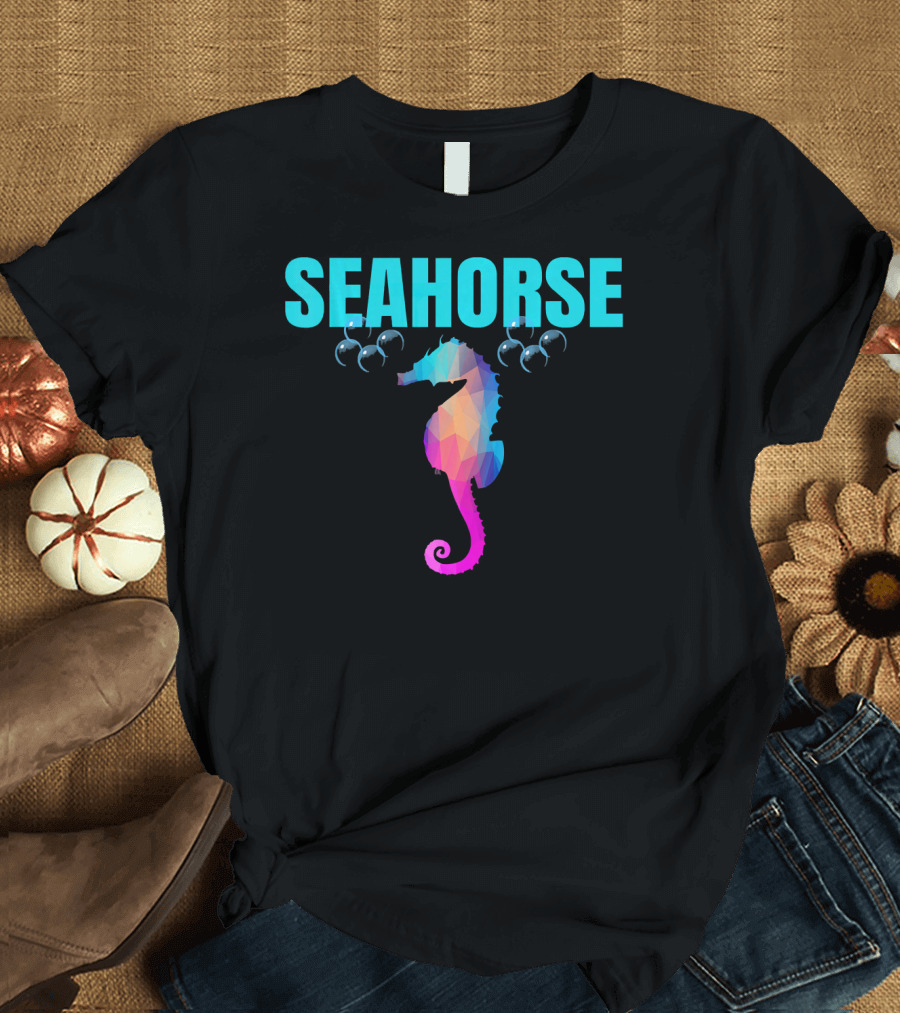 Seahorse Lover Colorful Geometric Seahorse Bubbles Hawaiian T-Shirt
