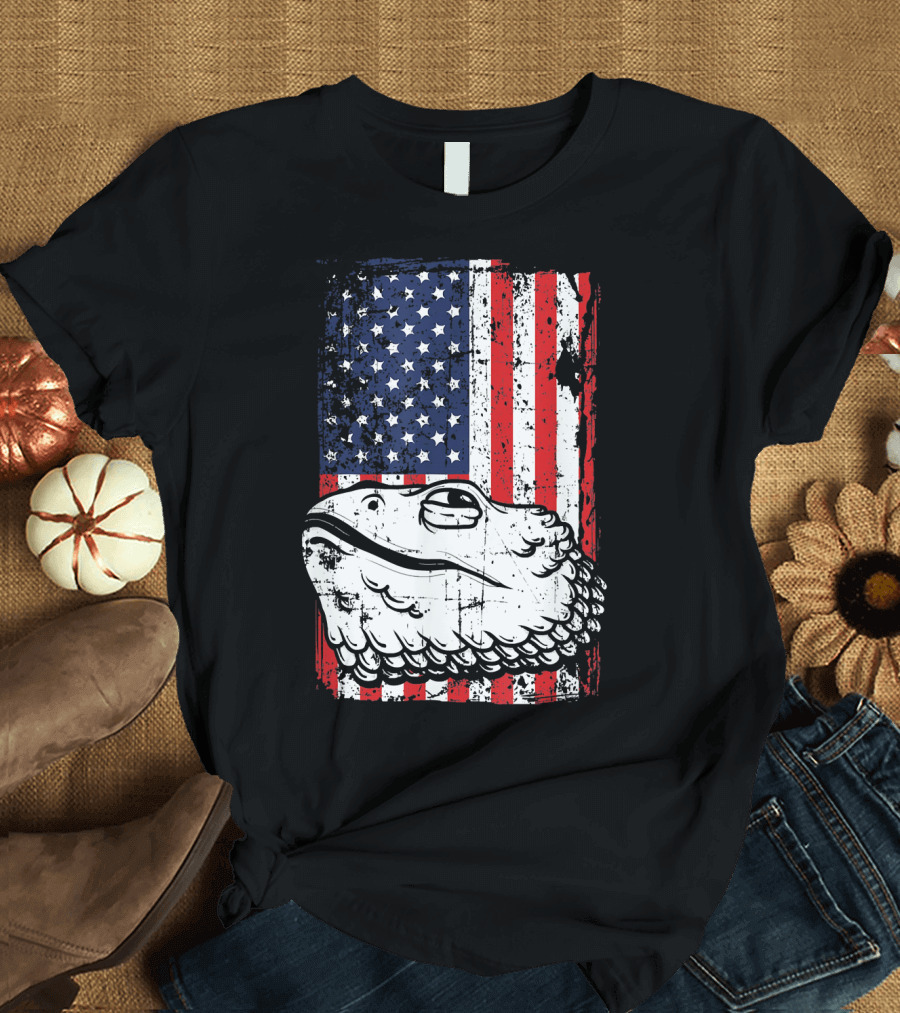 4th of July American Flag Bearded Dragon Head T-Shirt