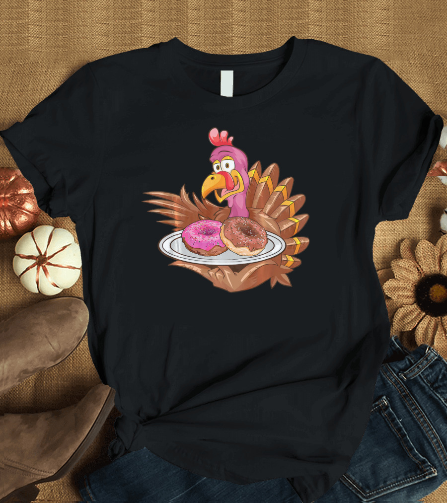 Cute Turkey Holding Donuts T-Shirt