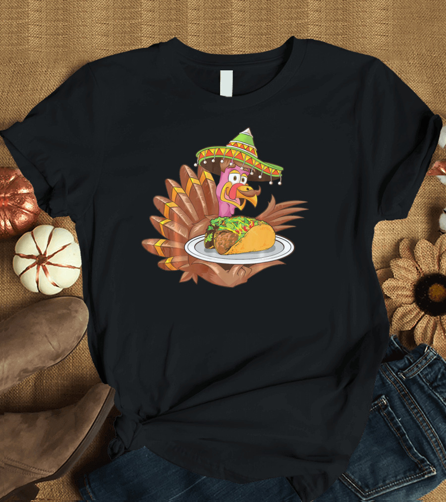 Sombrero-Wearing Turkey Serving Tacos Fiesta T-Shirt