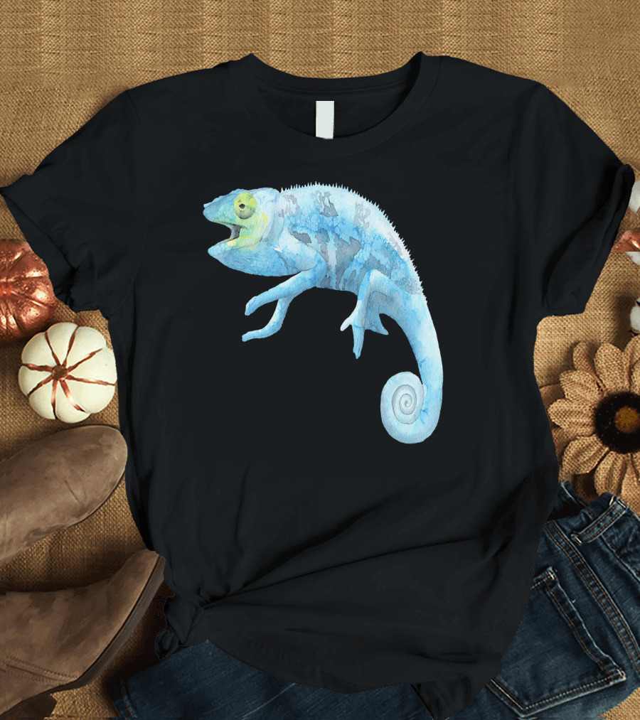 Blue Lizard Watercolor Chameleon T-Shirt