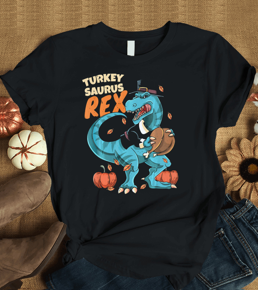 Turkeysaurus Rex Pilgrim Thanksgiving Dinosaur T-Shirt
