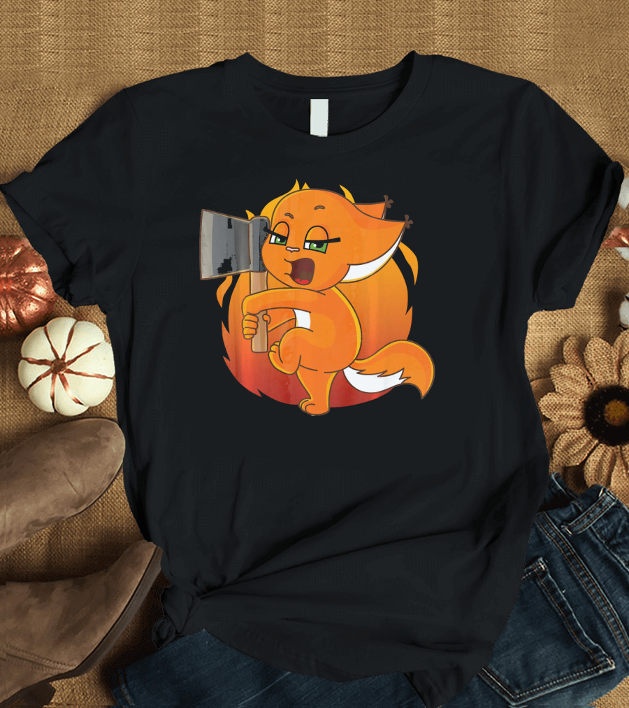 Adorable Cute Angry Squirrel Holding Axe Cartoon T-Shirt