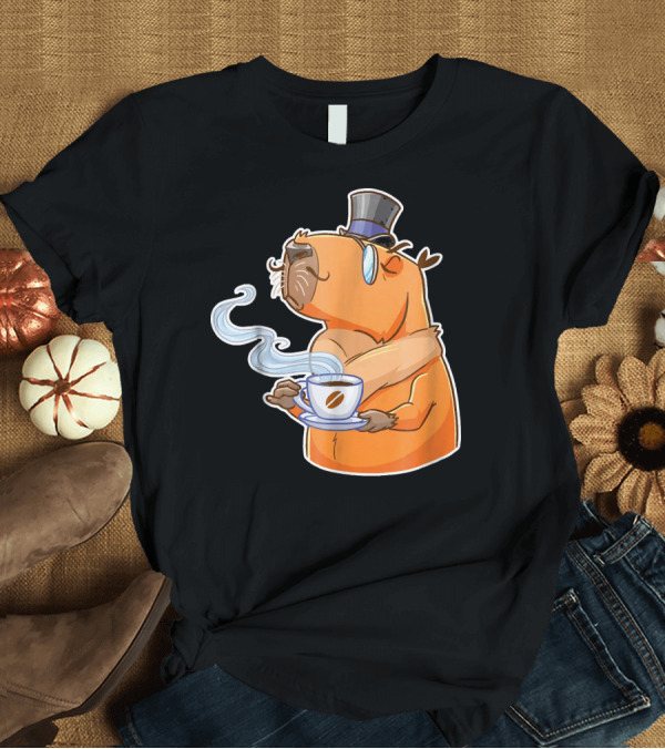 T-Shirt: Capybara Coffee Cute Guinea Top Hat Cup Steam T-Shirt Capybara Coffee Cute Guinea Top Hat Cup Steam T-Shirt