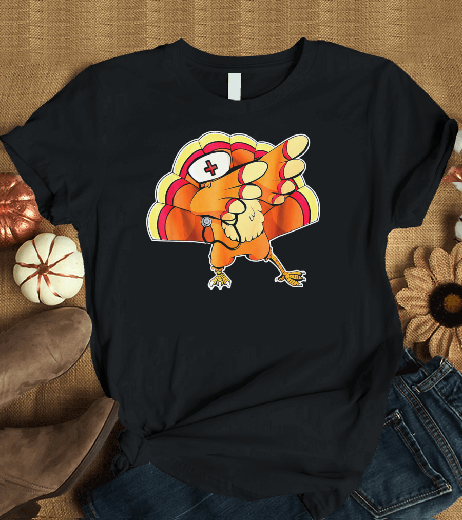 Dabbing Turkey Nurse with Nurse Hat and Stethoscope T-Shirt