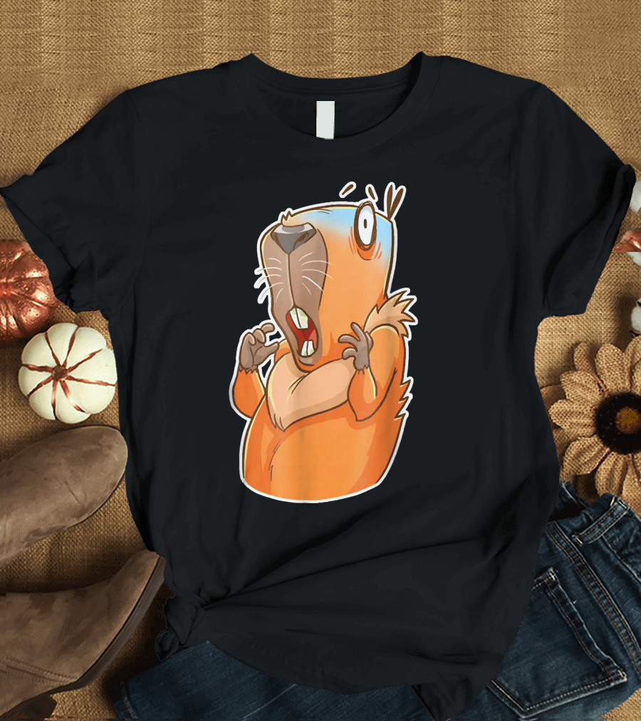 Capybara Scared Cute Guinea Style Cartoon Animal Reaction T-Shirt