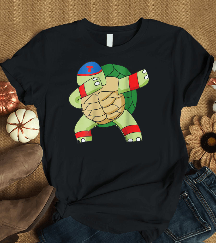 Dabbing Turtle Red Blue Cap Funny Animal T-Shirt