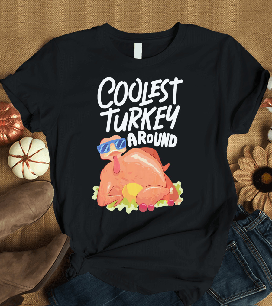 Coolest Turkey Around Sunglasses Style Holiday Fun T-Shirt