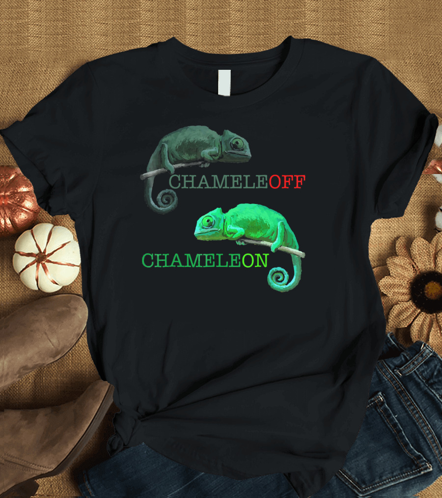 Chameleon Chameleoff Green and Grey Contrast Reptile Wordplay T-Shirt