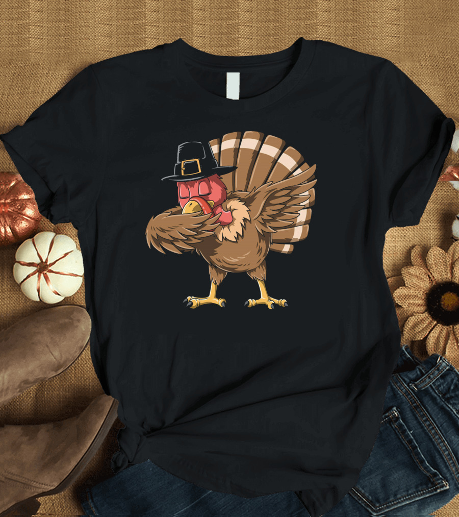 Thanksgiving Turkey Dab with Pilgrim Hat T-Shirt