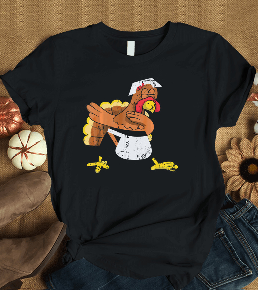 Dabbing Turkey in Pilgrim Costume Thanksgiving Humor T-Shirt