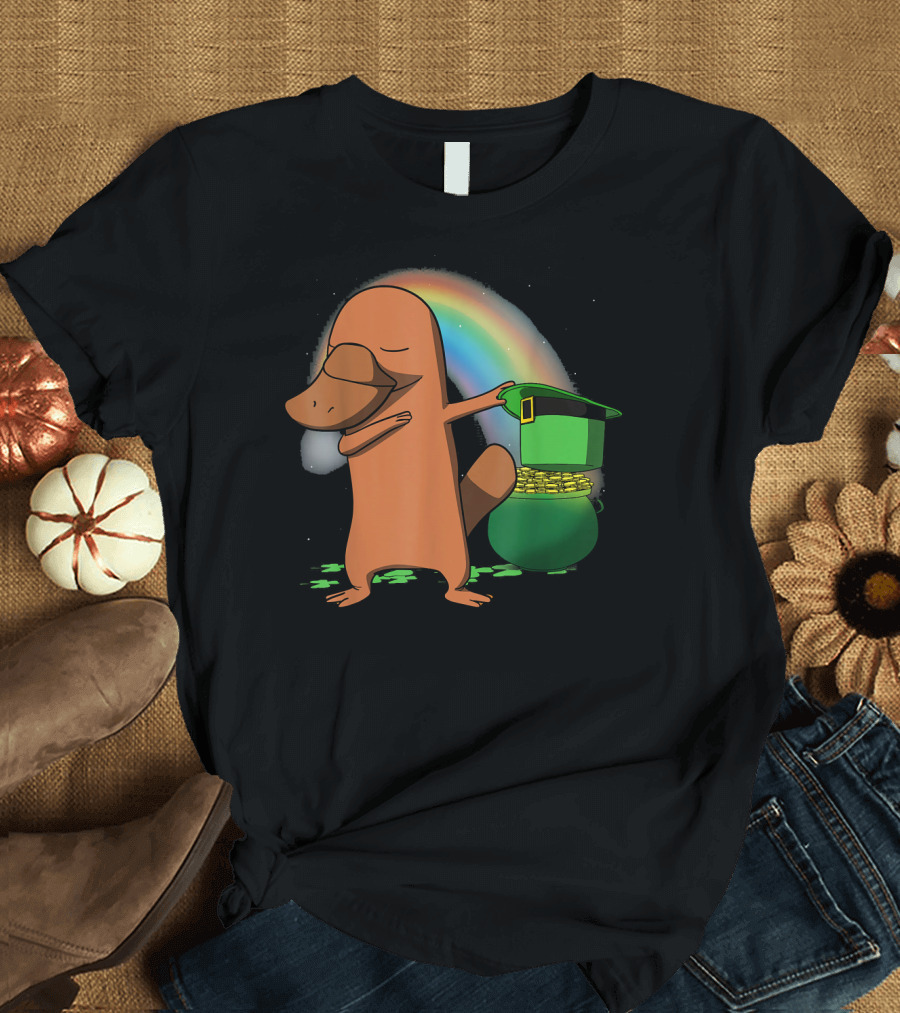 Dabbing Platypus Leprechaun Pot of Gold Rainbow St Patricks T-Shirt