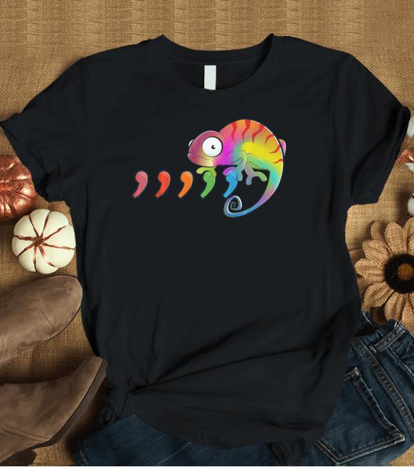 T-Shirt: Comma Chameleon Rainbow Colors Punctuation T-Shirt Comma Chameleon Rainbow Colors Punctuation T-Shirt