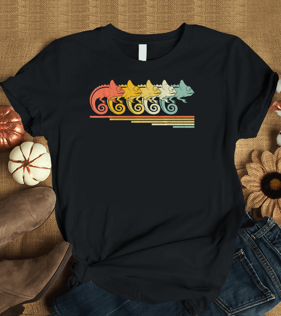 Chameleon Retro Vintage 70s 80s Five Color Stripes T-Shirt