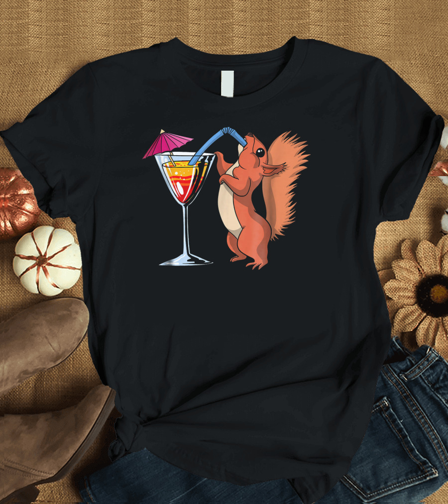 Cute Squirrel Enjoying a Cocktail Party Drink T-Shirt