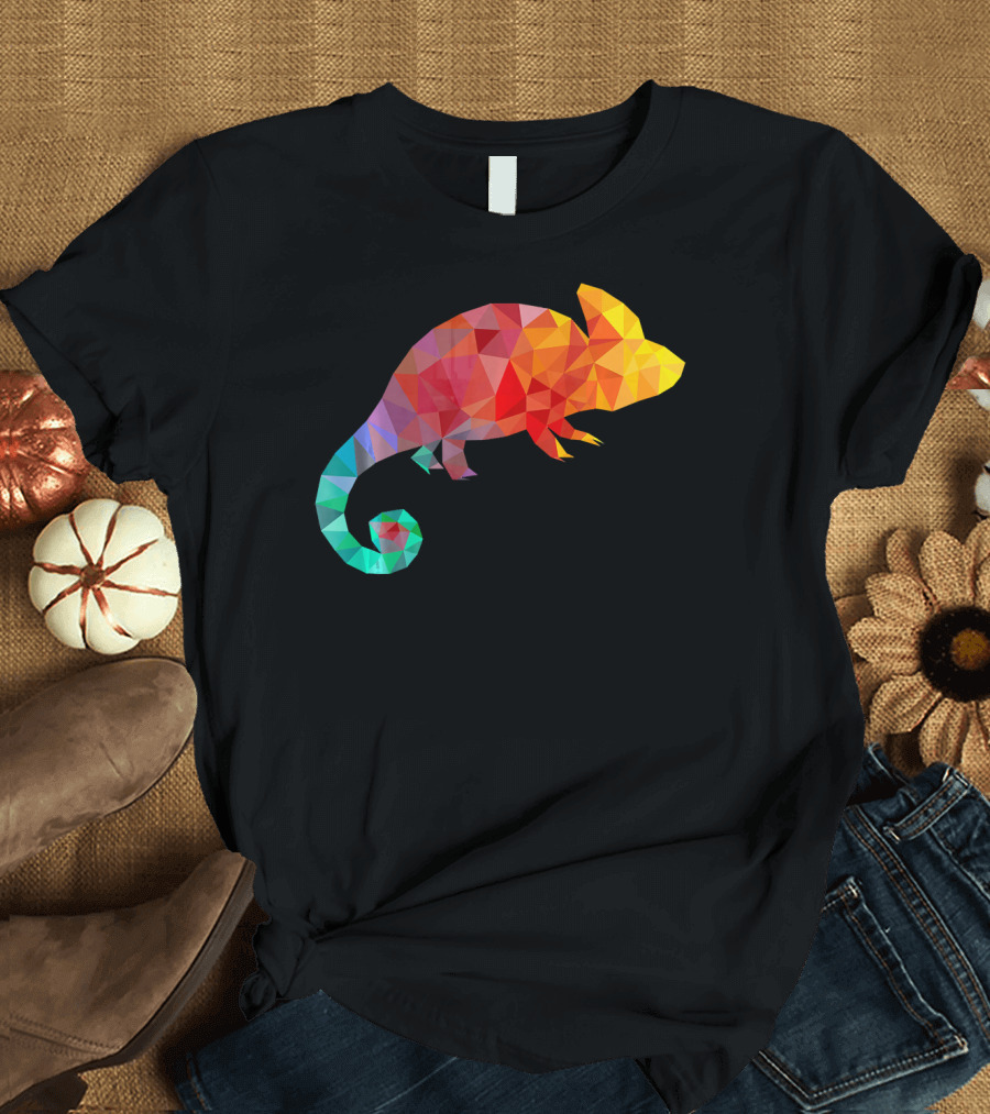 Colorful Geometric Chameleon Animal Liz Multicolor Triangles T-Shirt