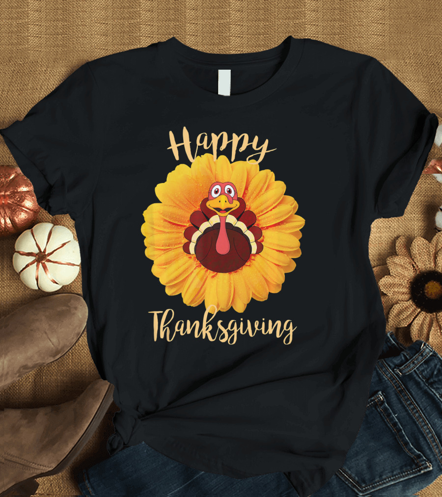 Happy Thanksgiving Turkey Sunflower Costume T-Shirt