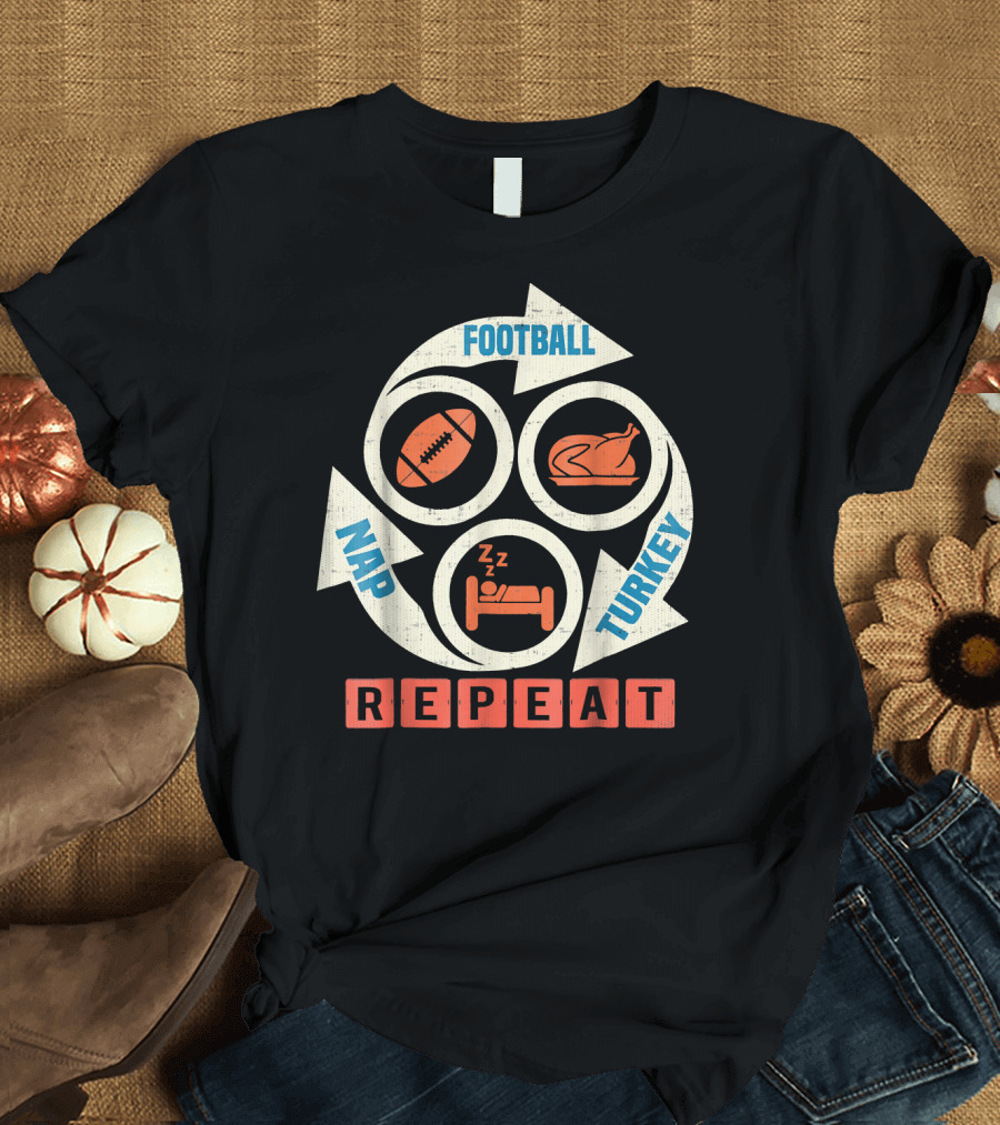 Football Turkey Nap Repeat Cycle Icons T-Shirt