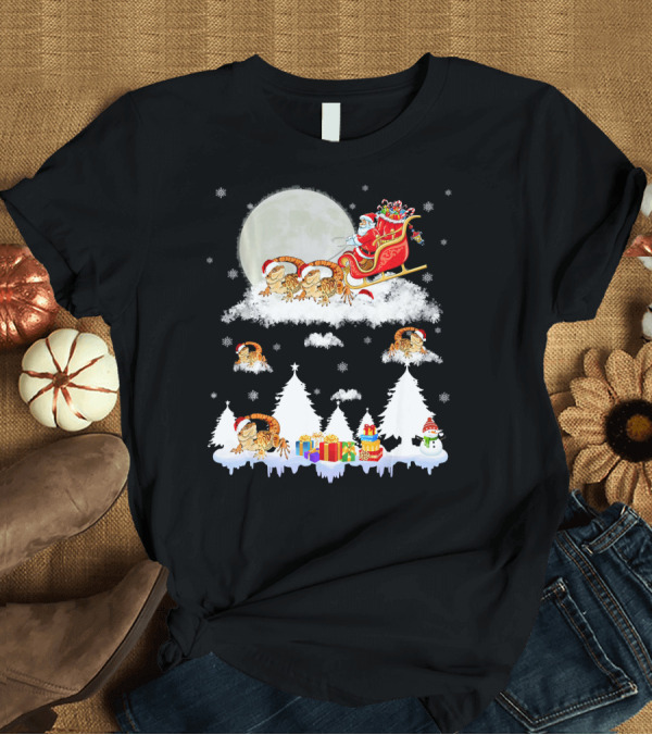 T-Shirt: Funny Bearded Dragon Christmas Santa Sled Moon Snowflakes T-Shirt Funny Bearded Dragon Christmas Santa Sled Moon Snowflakes T-Shirt