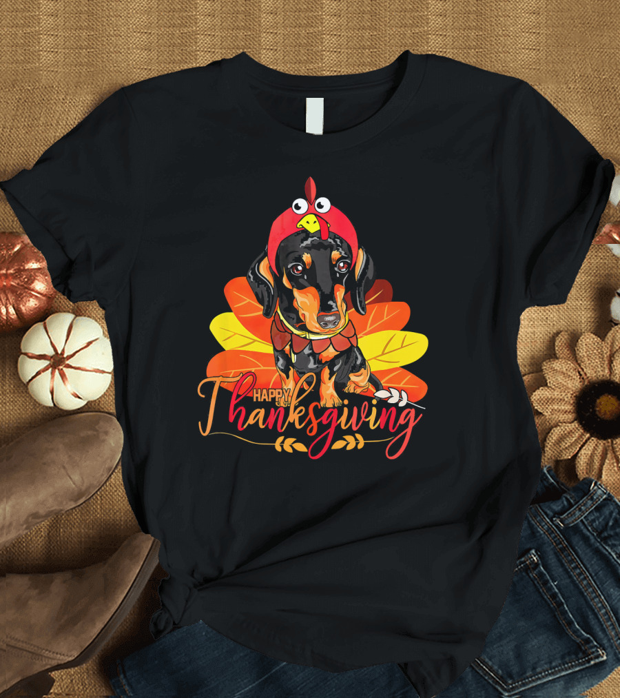 Happy Thanksgiving Funny Dachshund Turkey T-Shirt