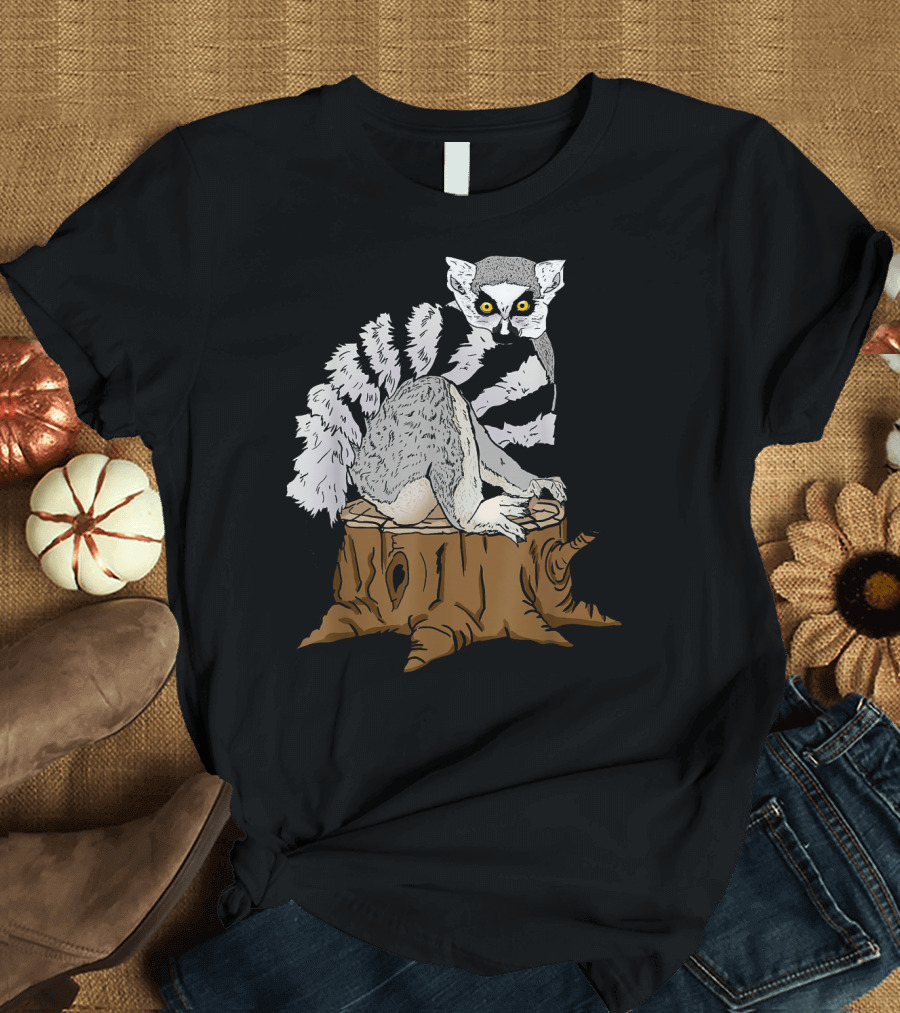 Funny Lemur Sitting on Tree Stump T-Shirt