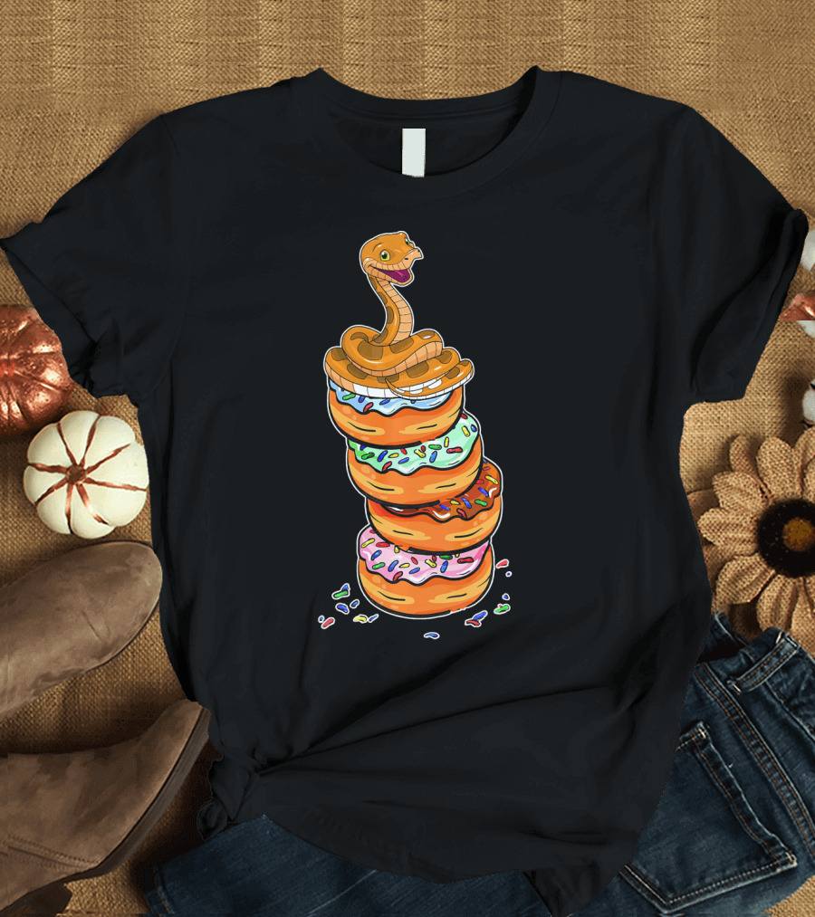 Funny Ball Python Snakes Love Donuts Stack Colorful Sprinkles T-Shirt