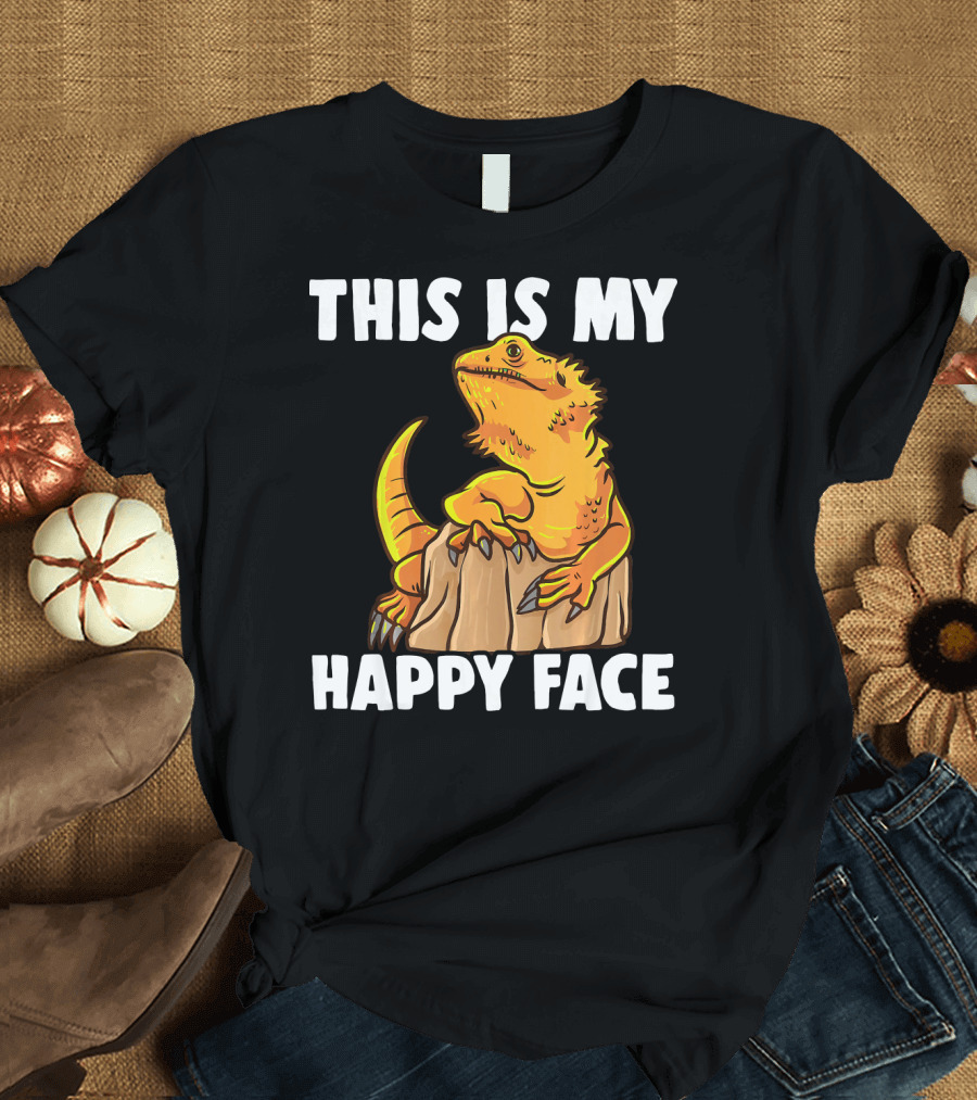 THIS IS MY HAPPY FACE FUNNY BEARDED DRAGON LIZARD BEARDIE HERP T-Shirt