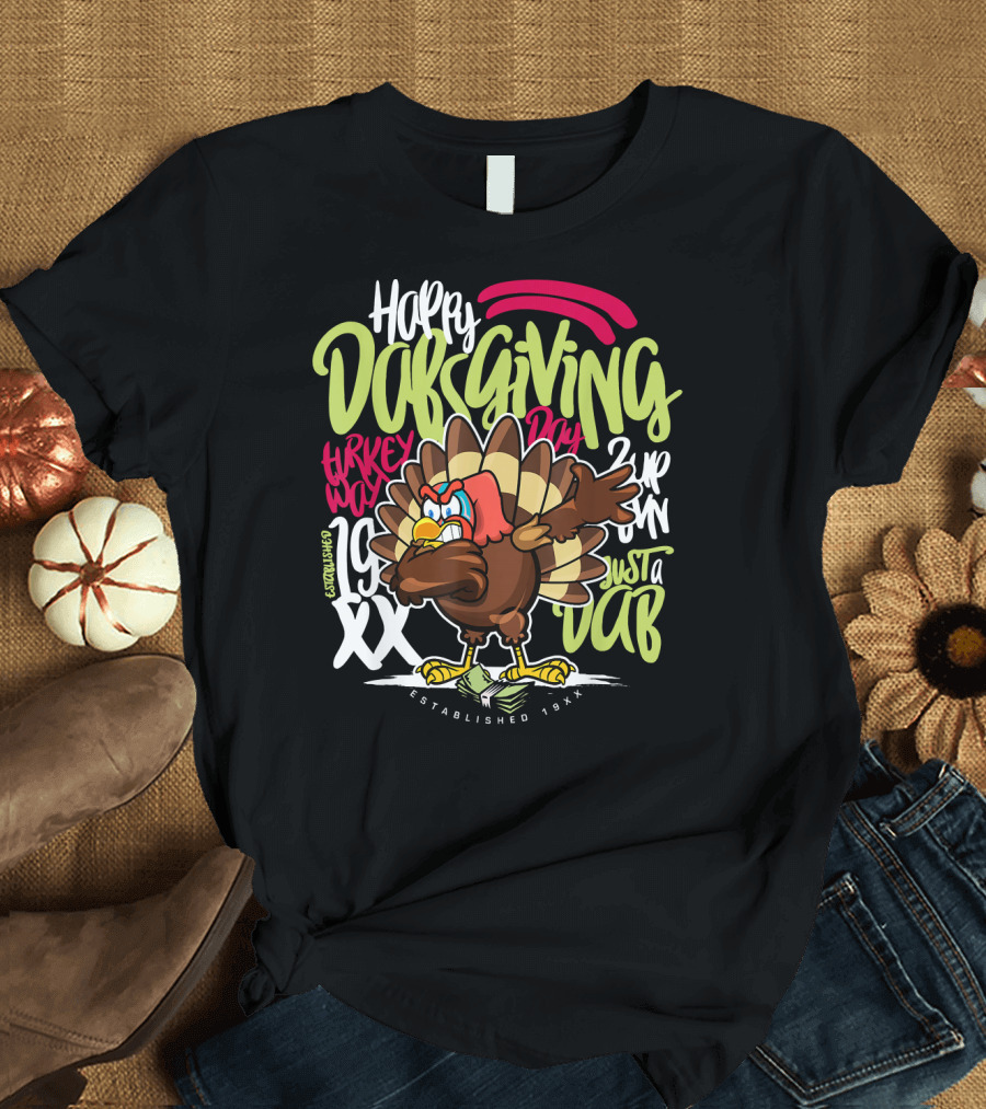 Happy Dabsgiving Turkey Day 2UP Swim Just a Dab Turkey Walk Established 19XX T-Shirt