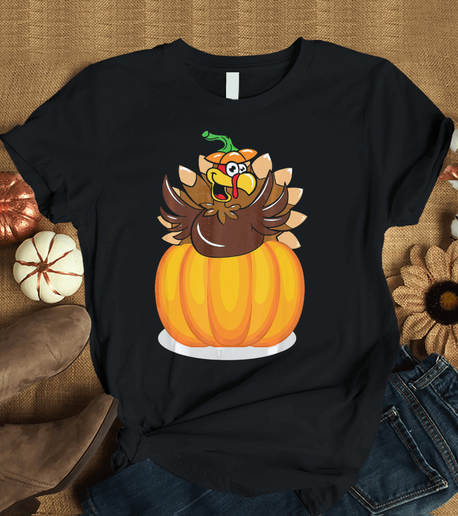Funny Thanksgiving Turkey in Pumpkin Costume Autumn Wit T-Shirt