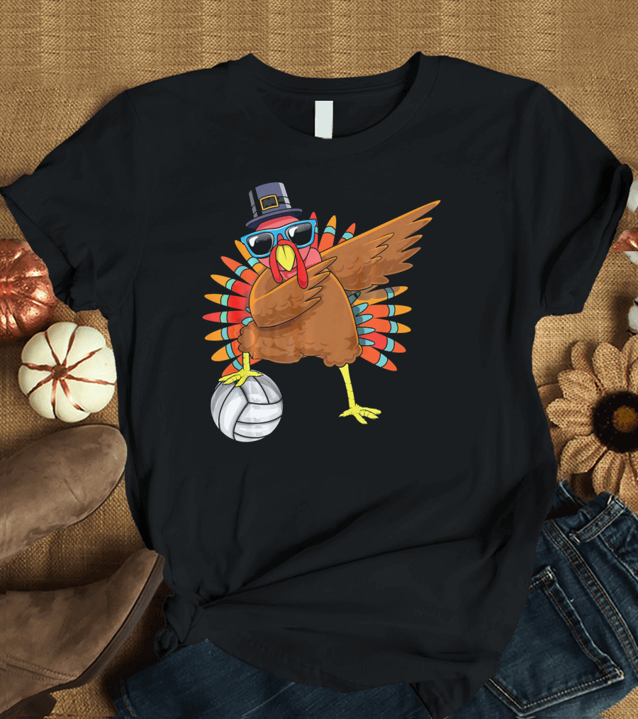 Funny Dabbing Turkey Dab Pilgrim Volleyball T-Shirt