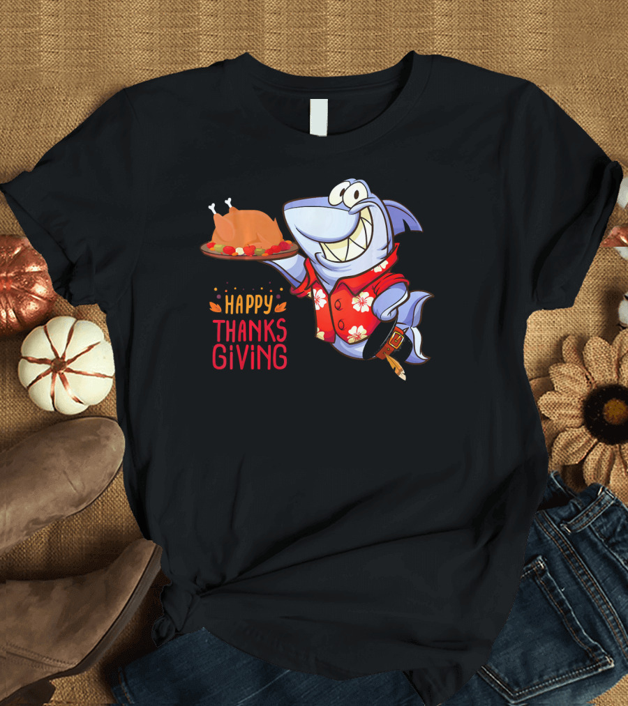 Happy Thanksgiving Funny Shark Turkey Dinner T-Shirt