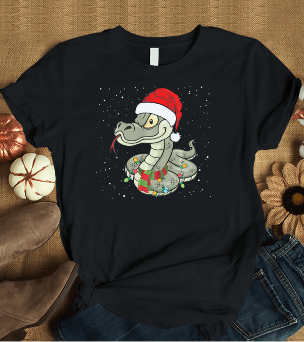 T-Shirt: Funny Python Christmas Santa Hat with Festive Holiday Lights T-Shirt Funny Python Christmas Santa Hat with Festive Holiday Lights T-Shirt