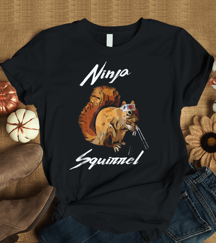 Ninja Squirrel with Headband and Nunchucks T-Shirt