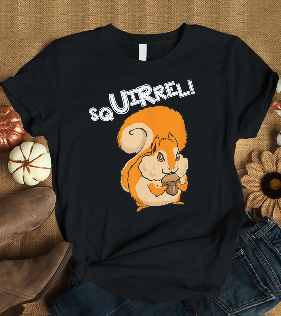 Squirrel Funny Cartoon Squirrel Eating Acorn T-Shirt