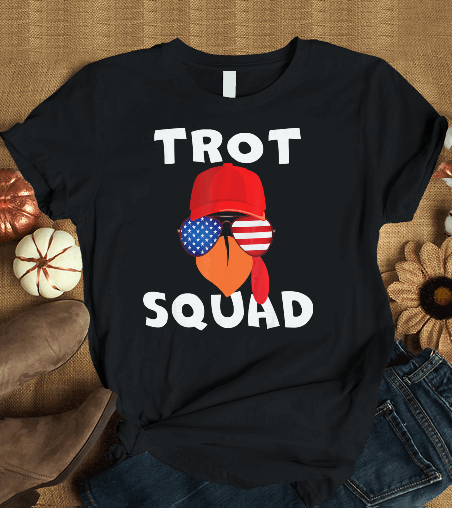 Trot Squad Patriotic Turkey with American Flag Sunglasses and Red Hat T-Shirt