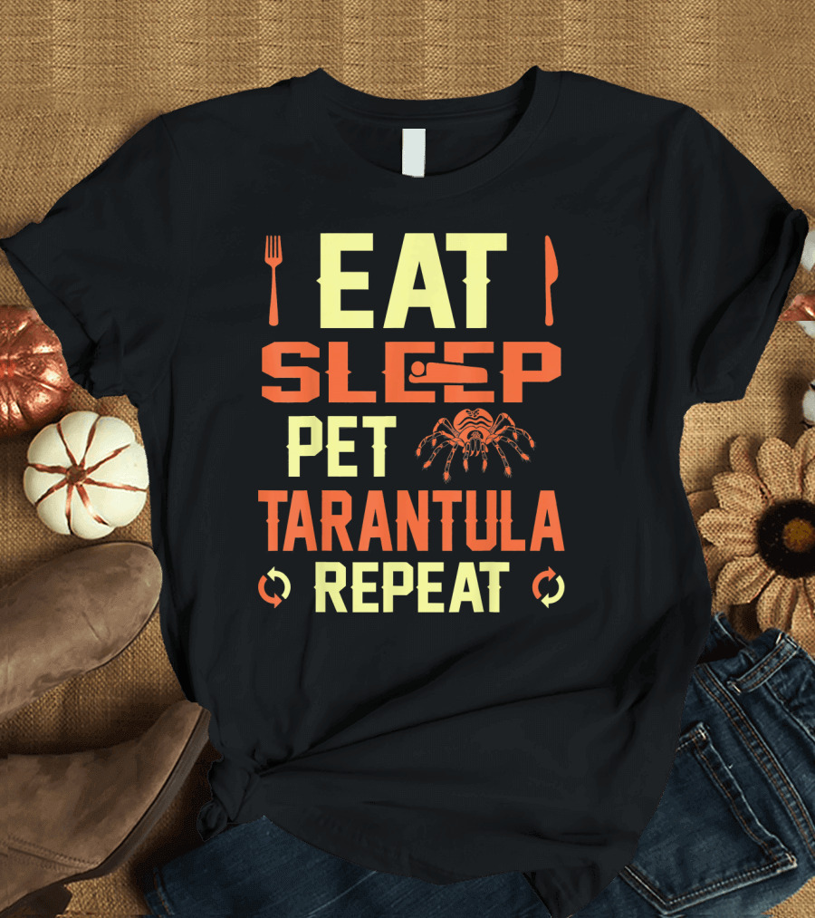 Eat Sleep Pet Tarantula Repeat Fork Knife Tarantula Icons T-Shirt