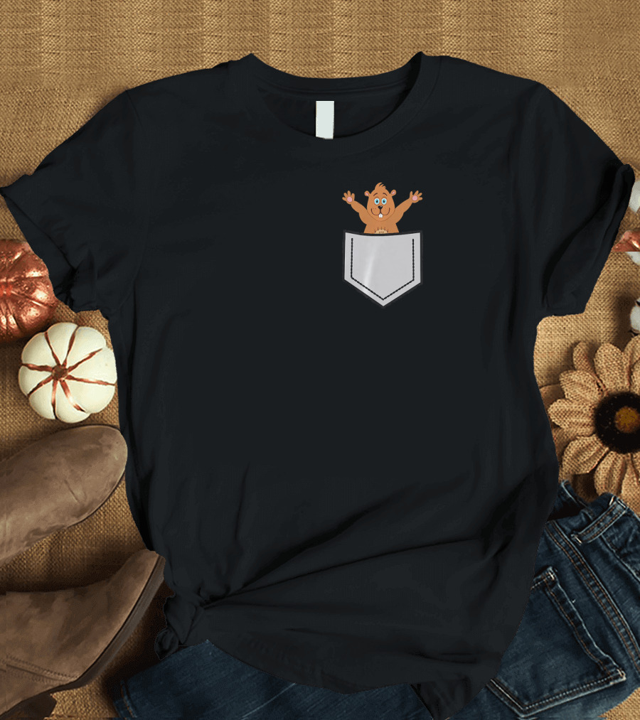 Funny Hamster Peeking from Pocket T-Shirt