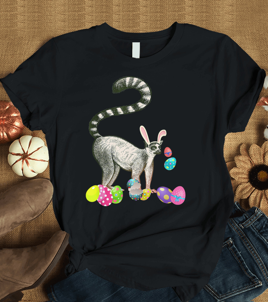 Lemur Bunny Ears Surrounded by Easter Eggs T-Shirt