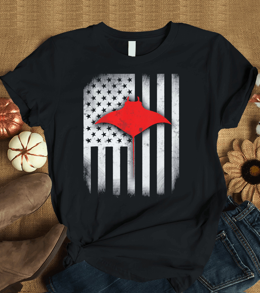 Manta Ray over USA Flag T-Shirt