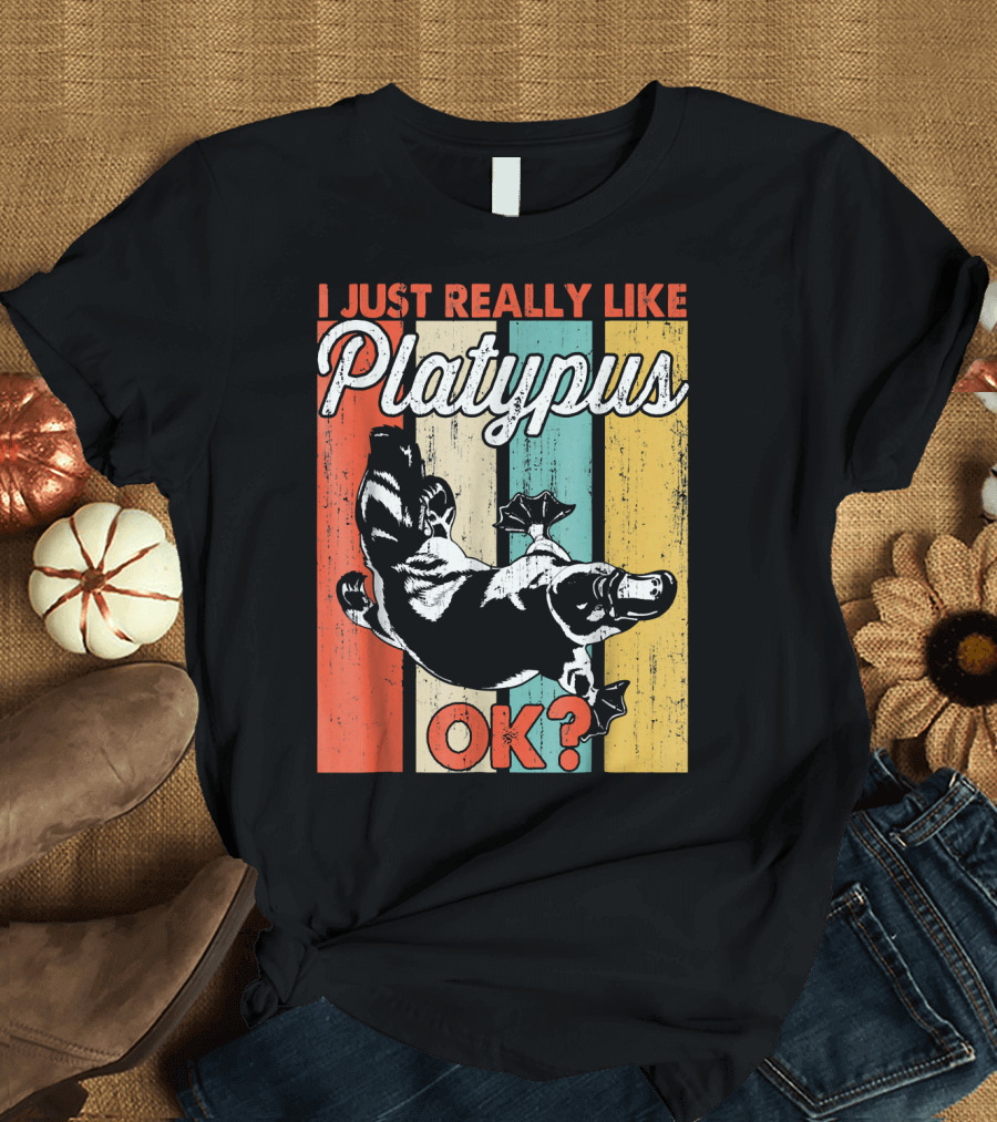 I Just Really Like Platypus Ok? Retro Stripes T-Shirt