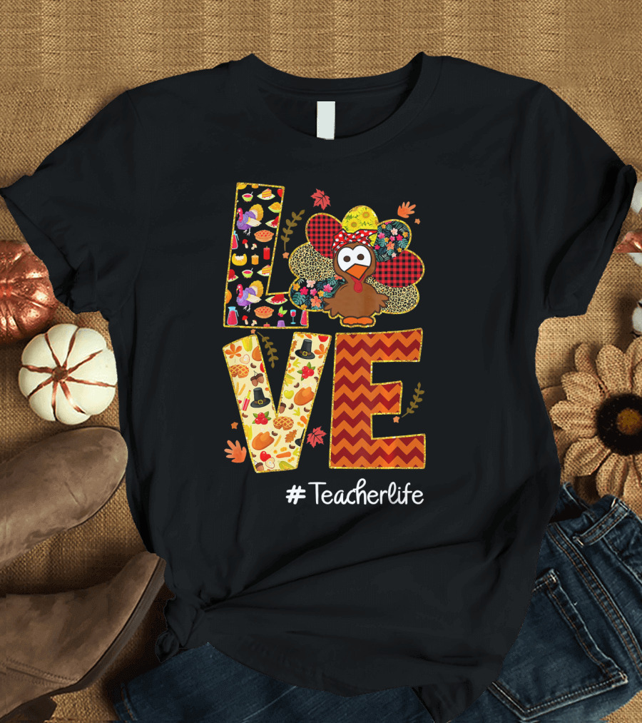 Love Turkey #Teacherlife Thanksgiving Leopard T-Shirt